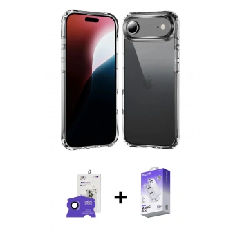 MARSİLYAN™- iPhone 17 Air Kılıf Zirve Doku - Siyah Bilvis 5in1 3D Magic Cam Ekran Koruyucu + Bilvis Titan Kamera Lens - SH