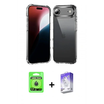 MARSİLYAN™- iPhone 17 Air Kılıf Zirve Doku - Siyah Bilvis 5in1 3D Magic Cam Ekran Koruyucu + Raze Metal Kamera Lens - MI