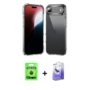 MARSİLYAN™- iPhone 17 Air Kılıf Zirve Doku - Siyah Bilvis 5in1 5D Magic Hayalet Cam Ekran Koruyucu + Raze Metal Kamera Lens - SH