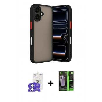 MARSİLYAN™- iPhone 17 Kılıf Ahenk Çizgi Serisi - Siyah 360 Mat Full Body Arka Koruyucu + Bilvis Titan Kamera Lens - AKMI