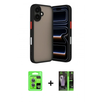 MARSİLYAN™- iPhone 17 Kılıf Ahenk Çizgi Serisi - Siyah 360 Mat Full Body Arka Koruyucu + Raze Metal Kamera Lens - AKMI