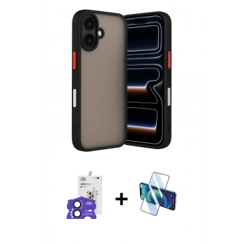 MARSİLYAN™- iPhone 17 Kılıf Ahenk Çizgi Serisi - Siyah 3D Antistatik Cam Ekran Koruyucu + Bilvis Titan Kamera Lens - SH