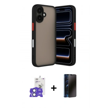 MARSİLYAN™- iPhone 17 Kılıf Ahenk Çizgi Serisi - Siyah 3D Antistatik Hayalet Cam Ekran Koruyucu + Bilvis Titan Kamera Lens - AKMI