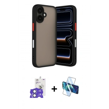 MARSİLYAN™- iPhone 17 Kılıf Ahenk Çizgi Serisi - Siyah 3D Antistatik Seramik Nano Ekran Koruyucu + Bilvis Titan Kamera Lens - AKMI