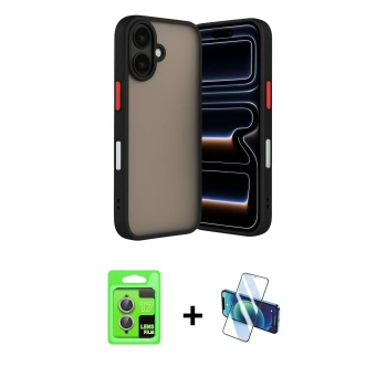MARSİLYAN™- iPhone 17 Kılıf Ahenk Çizgi Serisi - Siyah 3D Antistatik Seramik Nano Ekran Koruyucu + Raze Metal Kamera Lens - AKMR