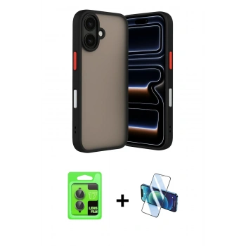 MARSİLYAN™- iPhone 17 Kılıf Ahenk Çizgi Serisi - Siyah 3D Antistatik Seramik Nano Ekran Koruyucu + Raze Metal Kamera Lens - GI