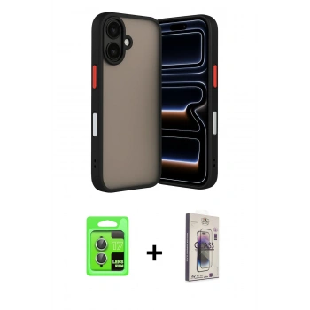 MARSİLYAN™- iPhone 17 Kılıf Ahenk Çizgi Serisi - Siyah Bilvis 3D Cam Ekran Koruyucu + Raze Metal Kamera Lens - AKYL