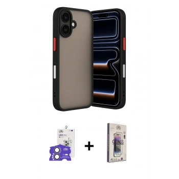 MARSİLYAN™- iPhone 17 Kılıf Ahenk Çizgi Serisi - Siyah Bilvis 3D Cam Ekran Koruyucu + Bilvis Titan Kamera Lens - AKYL