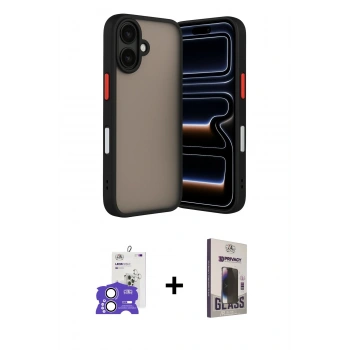 MARSİLYAN™- iPhone 17 Kılıf Ahenk Çizgi Serisi - Siyah Bilvis Hayalet Cam Ekran Koruyucu + Bilvis Titan Kamera Lens - LA