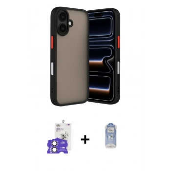 MARSİLYAN™- iPhone 17 Kılıf Ahenk Çizgi Serisi - Siyah Joko Magic 5D Cam + Bilvis Titan Kamera Lens - AKYL