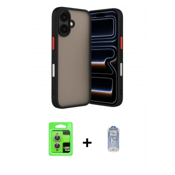 MARSİLYAN™- iPhone 17 Kılıf Ahenk Çizgi Serisi - Siyah Joko Magic 5D Cam + Raze Metal Kamera Lens - GS