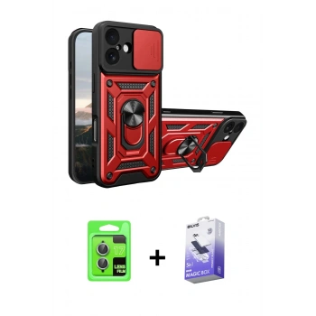 MARSİLYAN™- iPhone 17 Kılıf Ahenk Klasik - Siyah Bilvis 5in1 5D Magic Hayalet Cam Ekran Koruyucu + Raze Metal Kamera Lens - AKMI