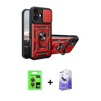 MARSİLYAN™- iPhone 17 Kılıf Ahenk Klasik - Siyah Bilvis 5in1 5D Magic Hayalet Cam Ekran Koruyucu + Raze Metal Kamera Lens - GI