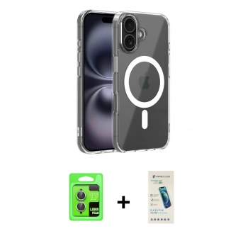 MARSİLYAN™- iPhone 17 Kılıf Ahenk Minimal Serisi - Şeffaf Pasifik Cam Ekran Koruyucu + Raze Metal Kamera Lens - AKYL