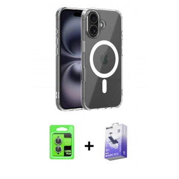 MARSİLYAN™- iPhone 17 Kılıf Ahenk Minimal Serisi - Siyah Bilvis 5in1 5D Magic Hayalet Cam Ekran Koruyucu + Raze Metal Kamera Lens - AKMI