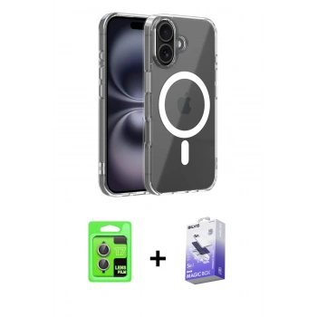 MARSİLYAN™- iPhone 17 Kılıf Ahenk Minimal Serisi - Siyah Bilvis 5in1 5D Magic Hayalet Cam Ekran Koruyucu + Raze Metal Kamera Lens - AKMR