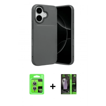 MARSİLYAN™- iPhone 17 Kılıf Eksen Form Prime - Siyah 360 Mat Full Body Arka Koruyucu + Raze Metal Kamera Lens - GS