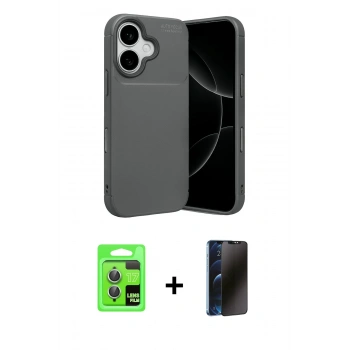 MARSİLYAN™- iPhone 17 Kılıf Eksen Form Prime - Siyah 3D Antistatik Hayalet Cam Ekran Koruyucu + Raze Metal Kamera Lens - AKYL