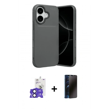 MARSİLYAN™- iPhone 17 Kılıf Eksen Form Prime - Siyah 3D Antistatik Hayalet Cam Ekran Koruyucu + Bilvis Titan Kamera Lens - SH