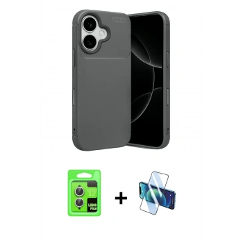 MARSİLYAN™- iPhone 17 Kılıf Eksen Form Prime - Siyah 3D Antistatik Seramik Nano Ekran Koruyucu + Raze Metal Kamera Lens - GS
