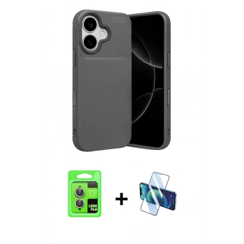 MARSİLYAN™- iPhone 17 Kılıf Eksen Form Prime - Siyah 3D Antistatik Seramik Nano Ekran Koruyucu + Raze Metal Kamera Lens - AKMR