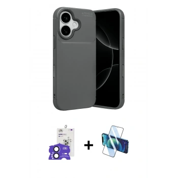 MARSİLYAN™- iPhone 17 Kılıf Eksen Form Prime - Siyah 3D Antistatik Seramik Nano Ekran Koruyucu + Bilvis Titan Kamera Lens - SH