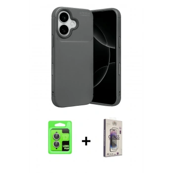 MARSİLYAN™- iPhone 17 Kılıf Eksen Form Prime - Siyah Bilvis 3D Cam Ekran Koruyucu + Raze Metal Kamera Lens - AKMR