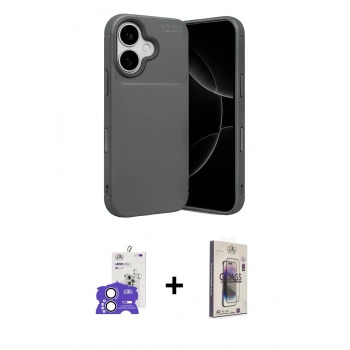 MARSİLYAN™- iPhone 17 Kılıf Eksen Form Prime - Siyah Bilvis 3D Cam Ekran Koruyucu + Bilvis Titan Kamera Lens - LA