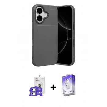 MARSİLYAN™- iPhone 17 Kılıf Eksen Form Prime - Siyah Bilvis 5in1 3D Magic Cam Ekran Koruyucu + Bilvis Titan Kamera Lens - GS