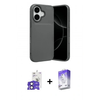MARSİLYAN™- iPhone 17 Kılıf Eksen Form Prime - Siyah Bilvis 5in1 3D Magic Cam Ekran Koruyucu + Bilvis Titan Kamera Lens - SH