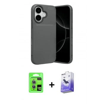MARSİLYAN™- iPhone 17 Kılıf Eksen Form Prime - Siyah Bilvis 5in1 5D Magic Hayalet Cam Ekran Koruyucu + Raze Metal Kamera Lens - AKMI