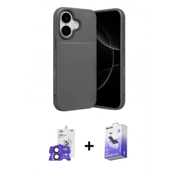 MARSİLYAN™- iPhone 17 Kılıf Eksen Form Prime - Siyah Bilvis 5in1 5D Magic Hayalet Cam Ekran Koruyucu + Bilvis Titan Kamera Lens - SH