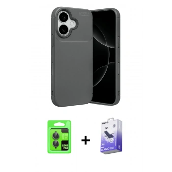 MARSİLYAN™- iPhone 17 Kılıf Eksen Form Prime - Siyah Bilvis 5in1 5D Magic Hayalet Cam Ekran Koruyucu + Raze Metal Kamera Lens - GI