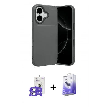 MARSİLYAN™- iPhone 17 Kılıf Eksen Form Prime - Siyah Bilvis 5in1 5D Magic Hayalet Cam Ekran Koruyucu + Bilvis Titan Kamera Lens - LA
