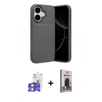 MARSİLYAN™- iPhone 17 Kılıf Eksen Form Prime - Siyah Bilvis Hayalet Cam Ekran Koruyucu + Bilvis Titan Kamera Lens - LA