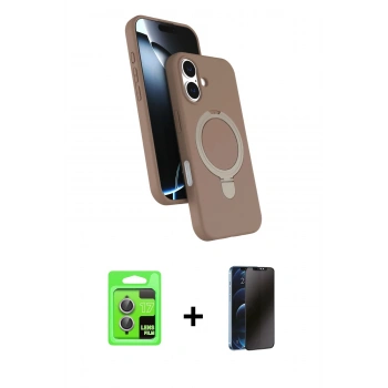 MARSİLYAN™- iPhone 17 Kılıf İz Işık Koleksiyonu - Siyah 3D Antistatik Hayalet Cam Ekran Koruyucu + Raze Metal Kamera Lens - AKMR