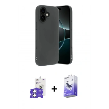 MARSİLYAN™- iPhone 17 Kılıf Kozmos Yansıma Özel Seri - Siyah Bilvis 5in1 5D Magic Hayalet Cam Ekran Koruyucu + Bilvis Titan Kamera Lens - GS