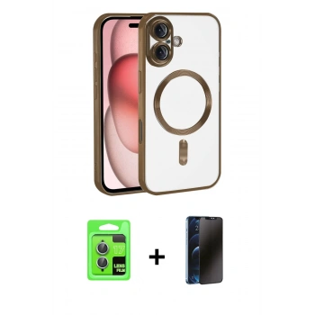 MARSİLYAN™- iPhone 17 Kılıf Nova Işık Özel Seri - Siyah 3D Antistatik Hayalet Cam Ekran Koruyucu + Raze Metal Kamera Lens - AKMI