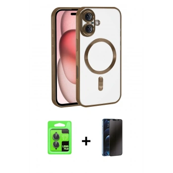 MARSİLYAN™- iPhone 17 Kılıf Nova Işık Özel Seri - Siyah 3D Antistatik Hayalet Cam Ekran Koruyucu + Raze Metal Kamera Lens - GI