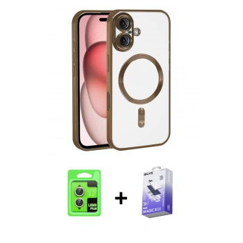 MARSİLYAN™- iPhone 17 Kılıf Nova Işık Özel Seri - Siyah Bilvis 5in1 5D Magic Hayalet Cam Ekran Koruyucu + Raze Metal Kamera Lens - GS