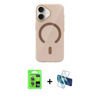MARSİLYAN™- iPhone 17 Kılıf Pusula Form Özel Seri - Siyah 3D Antistatik Cam Ekran Koruyucu + Raze Metal Kamera Lens - AKYL