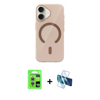 MARSİLYAN™- iPhone 17 Kılıf Pusula Form Özel Seri - Siyah 3D Antistatik Cam Ekran Koruyucu + Raze Metal Kamera Lens - GS
