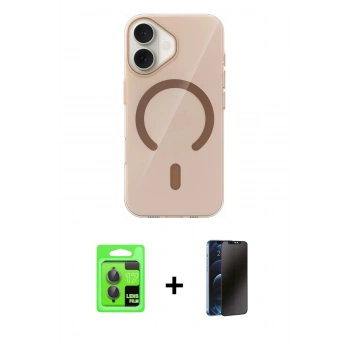 MARSİLYAN™- iPhone 17 Kılıf Pusula Form Özel Seri - Siyah 3D Antistatik Hayalet Cam Ekran Koruyucu + Raze Metal Kamera Lens - GI