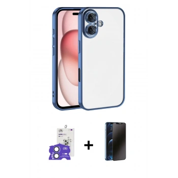 MARSİLYAN™- iPhone 17 Kılıf Vadi Minimal - Siyah 3D Antistatik Hayalet Cam Ekran Koruyucu + Bilvis Titan Kamera Lens - AKMI