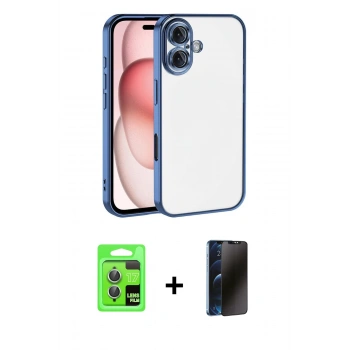 MARSİLYAN™- iPhone 17 Kılıf Vadi Minimal - Siyah 3D Antistatik Hayalet Cam Ekran Koruyucu + Raze Metal Kamera Lens - AKYL