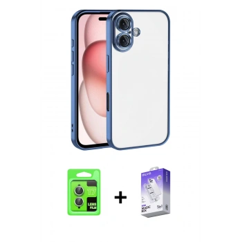 MARSİLYAN™- iPhone 17 Kılıf Vadi Minimal - Siyah Bilvis 5in1 3D Magic Cam Ekran Koruyucu + Raze Metal Kamera Lens - AKYL