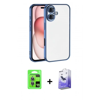 MARSİLYAN™- iPhone 17 Kılıf Vadi Minimal - Siyah Bilvis 5in1 5D Magic Hayalet Cam Ekran Koruyucu + Raze Metal Kamera Lens - AKMI