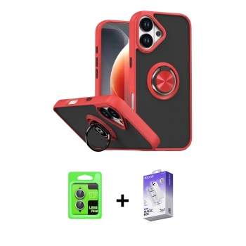 MARSİLYAN™- iPhone 17 Kılıf Yörünge Çizgi - Siyah Bilvis 5in1 3D Magic Cam Ekran Koruyucu + Raze Metal Kamera Lens - AKMI