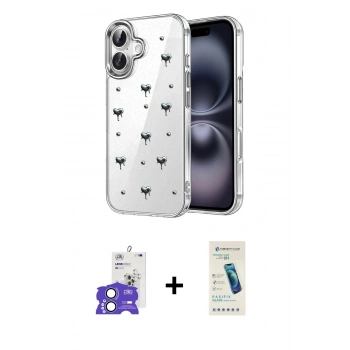 MARSİLYAN™- iPhone 17 Kılıf Yörünge Form - Şeffaf Pasifik Cam Ekran Koruyucu + Bilvis Titan Kamera Lens - AKMI