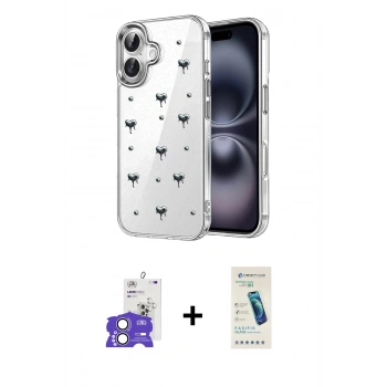 MARSİLYAN™- iPhone 17 Kılıf Yörünge Form - Şeffaf Pasifik Cam Ekran Koruyucu + Bilvis Titan Kamera Lens - LA